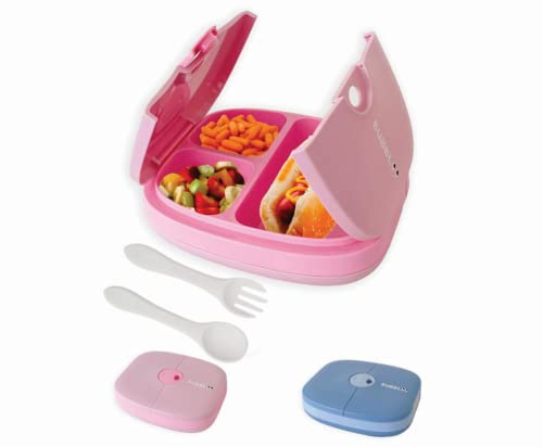 BUBBLOO Bento Box for Kids with Silverware - 3 Compartment Ideal Portion Sizes - BPA Free Removable Plastic Tray - Leak Proof Kids Lunch Box, Pink - color: Pink