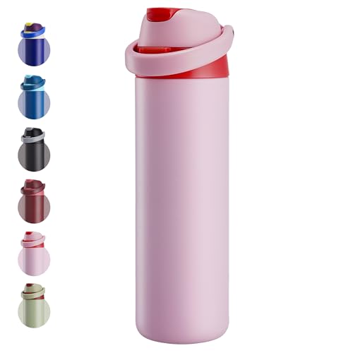Fijinhom 24 oz Insulated Water Bottle, Stainless Steel Water Bottle with 2-in-1 Straw and Push-Button Spout Lid, Keeps 24 Hours Cold, Double Wall Vacuum Leak-Proof & BPA-Free for Sports, Travel, Pink - color: Pink, size: 24 Ounces