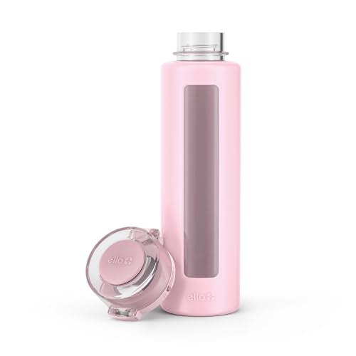 Ello Syndicate 20oz Reusable Glass Water Bottle with One-Touch Leak Proof Flip Lid, Protective Non-Slip Silicone Sleeve, Carry Loop for Coffee, Tea and Water, BPA-free, Dishwasher Safe, Cashmere Pink - color: Cashmere Pink
