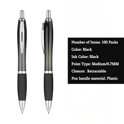 100 Packs Personalized Clear Pens - Custom Bulk Promotional Pens - color: Black