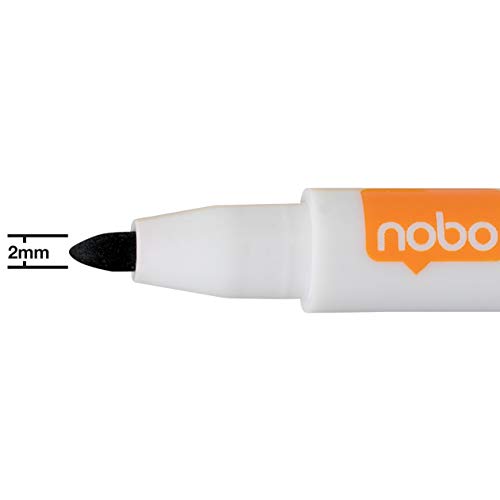Nobo Mini Whiteboard Pens With Magnetic Eraser Cap, 2mm Fine Tip, Pack Of 6, Dry Wipe/Erase, Low Odour, Black, 2104184