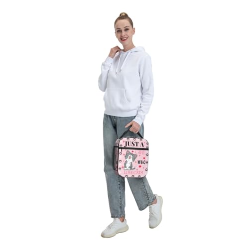 Cute Cat Pink Lunch Bag Large Capacity Heat Insulated Lunch Box, Just A Girl Who Loves Cats Leakproof Durable Portable Reusable Handbags Thermal Cooler Tote Bag for School - color: Cute Cat