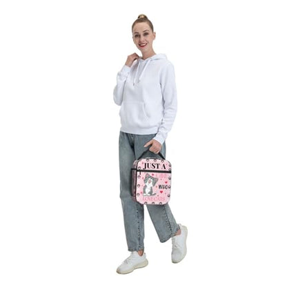 Cute Cat Pink Lunch Bag Large Capacity Heat Insulated Lunch Box, Just A Girl Who Loves Cats Leakproof Durable Portable Reusable Handbags Thermal Cooler Tote Bag for School - color: Cute Cat