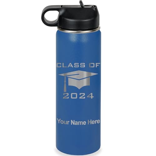 LaserGram Personalized Water Bottle, Grad Cap Class of 2023, 2024, 2025, 2026, 2027, Stainless Steel Double Wall Vacuum Insulated with Flip Top Straw, Custom Engraved Gift (20oz / 590ml Dark Blue) - color: Dark Blue, size: 20 Ounces