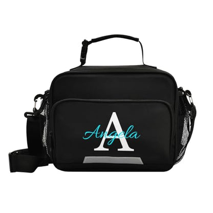 Custom Student Lunch Bag for Boys Girls Black Solid Color Personalized Name Lunch Box Insulated Cooler Bag for School Picnic Office - color: Multi01