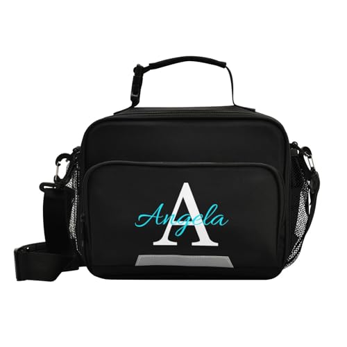 Custom Student Lunch Bag for Boys Girls Black Solid Color Personalized Name Lunch Box Insulated Cooler Bag for School Picnic Office - color: Multi01
