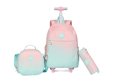 Wheels Kids Backpacks for Large Girls Rolling School Backpack with lunch box(DROPS BLUE) - color: Drops Blue