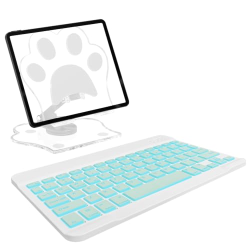 for Bluetooth Keyboard,Wireless Rechargeable 7-Color Keyboard Cute Tablet Stand Adjustable Adjustable & Foldable for iPad,iPad Pro,iPad Mini, iPad Air,Samsung Xiaomi Tablets,etc-Light Green - color: B-Backlight Keyboard-Light Green