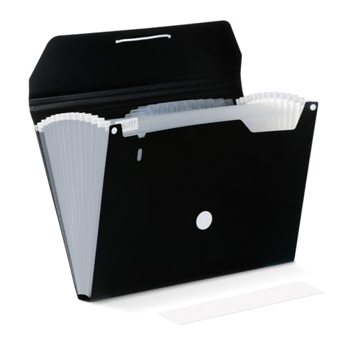 Comix Accordion File Organizer, 13 Pocket, Black | Expanding File Folder, A4/Letter Size Documents, Includes Labels, For Office, Home, School - color: Black, size: Basic