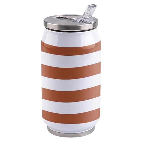 T&H XHome Orange and White Striped Pattern 14oz Stainless Steel Tumbler with Lid & Straw-Double Wall Vacuum Insulated Travel Mug Solid Color Fabric Print Water Bottle Coffee Beverage Drinks Cup - size: 14 Ounces