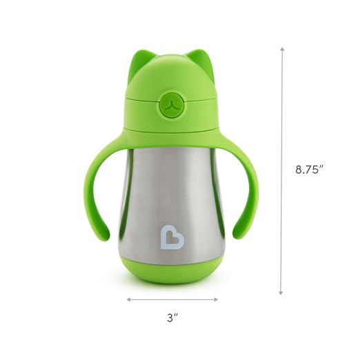 Munchkin Cool Cat Stainless Steel Straw Cup, 8 Ounce, Green - color: Green, size: 8 ounces