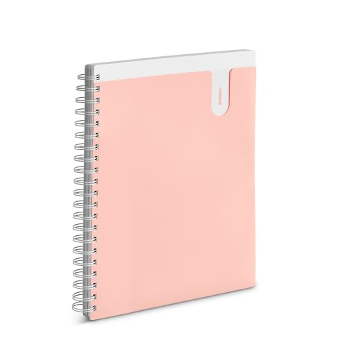 Poppin Spiral Notebook, 3-Subject College Ruled Notebook, Translucent Front Cover Pocket for Added Storage, 120 Sheets, Easy Tear Pages (Blush Pink, 3-Subject) - color: Blush Pink, size: 3-Subject