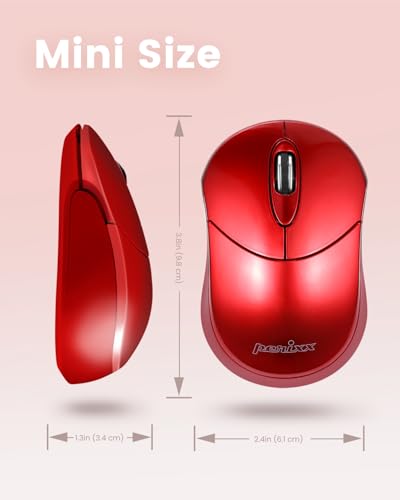 Perixx PERIMICE-802R Bluetooth Wireless Mouse – Compact Portable Design for Windows, macOS, iOS, and Android – 1200 DPI Optical Sensor – Red