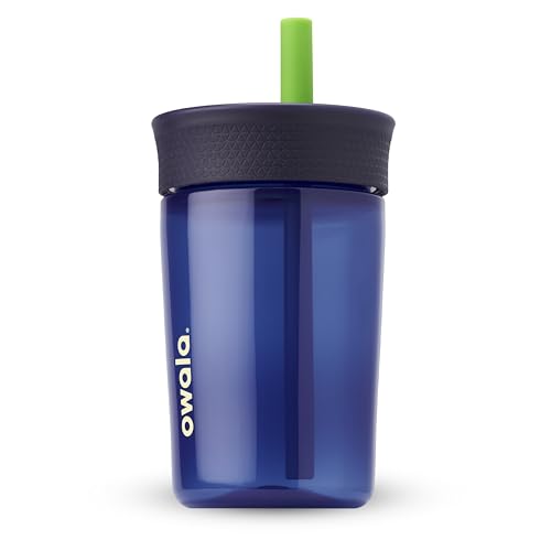 Owala Kids BPA-Free Plastic Tumbler with Spill Resistant Flexible Straw, Easy to Clean, Kids Water Bottle, Great for Travel, Dishwasher Safe, 15 Oz, Navy and Blue (Home Base) - color: Home Base, size: 15 Ounces