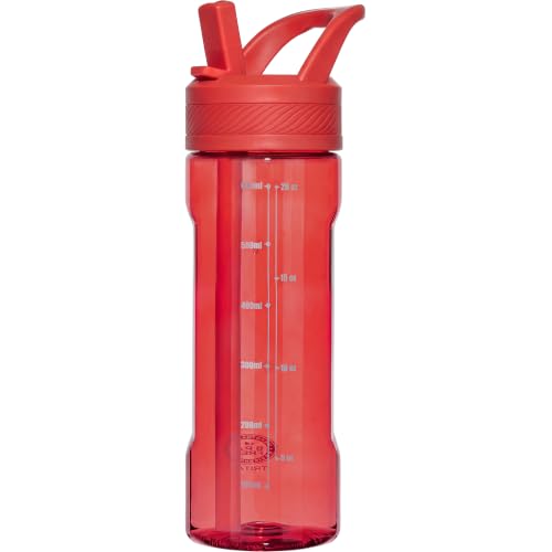 OLDLEY 20oz Kids Water Bottle with Straw, BPA-Free Tritan Water Bottle for School, Leakproof Clear Water Bottle with One Click Open, Measurement Scale, Cup Holder Friendly for Boys Girls,Pure Red - color: Pure Red