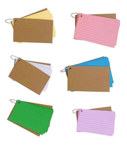 300pcs Colored Index Cards 3x5 Inches Flash Cards with Ring Lined Ruled Study Card for Learning, Studying Memory Office College Recipe Game Cards (6 color-300pcs) - color: 6 color-300pcs