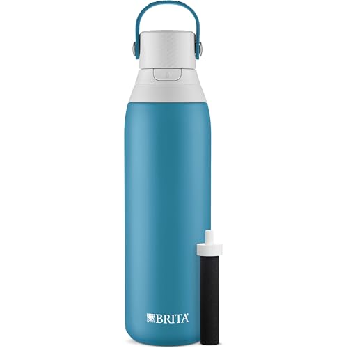 Brita Insulated Filtered Water Bottle with Straw, Reusable, Stainless Steel Metal, Blue Jay, 20 Ounce - color: Blue Jay, size: 20 Ounces