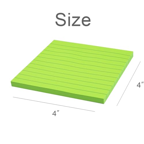 (12 Pads) Lined Sticky Notes 4x4 in, 6 Bright Colors Self-Stick Note Pads, Strong Adhesive, 47 Sheets/Pad