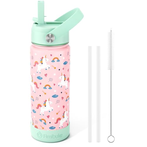 Fimibuke Kids Insulated Water Bottle, 18oz BPA FREE 18/8 Stainless Steel Kids Cup with Straw Travel Tumbler Double Wall Vacuum Leak Proof Toddler Water Bottle for School Boys Girls(1 Pack, Unicorn) - color: A10. Unicorn