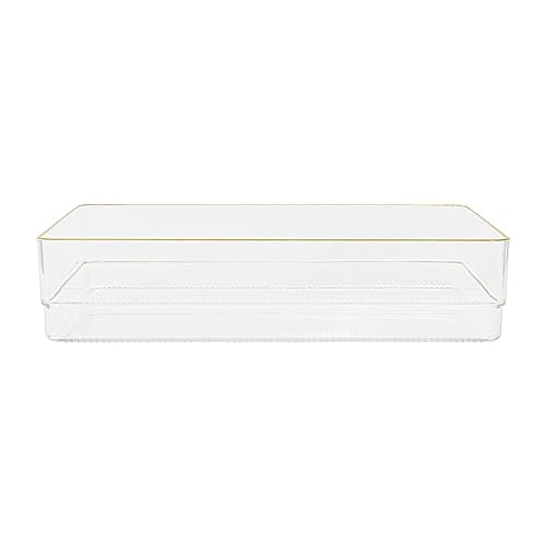 Martha Stewart Kerry Plastic Stackable Office Desk Drawer Organizers, 9" x 6", 3 Pack, with Gold Trim - size: 9" x 6"