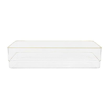 Martha Stewart Kerry Plastic Stackable Office Desk Drawer Organizers, 9" x 6", 3 Pack, with Gold Trim - size: 9" x 6"