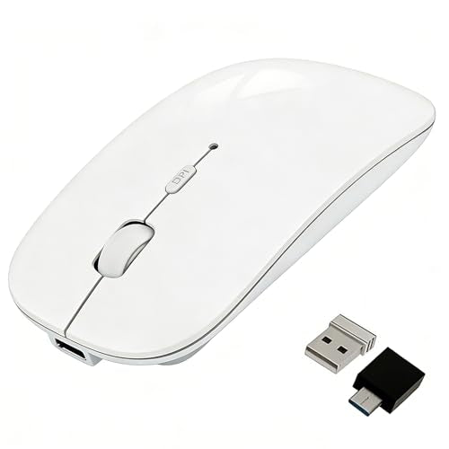 HOTDREAM Bluetooth Wireless Rechargeable Mouse for MacBook Pro/Air/iPad Air/iPad Pro/Laptop/Tablet/iPhone/PC, Bluetooth 5.2/3.0 and 2.4GHz Dual Mode Mouse (White) - color: white