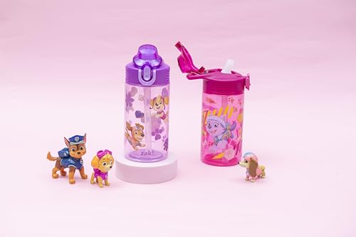 Zak Designs PAW Patrol Sage Kids Water Bottle For School or Travel, 16oz Durable Plastic Water Bottle With Straw, Handle, and Leak-Proof, Pop-Up Spout Cover, 2-Pack Set (Skye & Friends) - color: PAW Patrol (Skye & Friends)