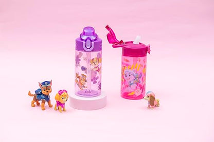 Zak Designs PAW Patrol Sage Kids Water Bottle For School or Travel, 16oz Durable Plastic Water Bottle With Straw, Handle, and Leak-Proof, Pop-Up Spout Cover, 2-Pack Set (Skye & Friends) - color: PAW Patrol (Skye & Friends)