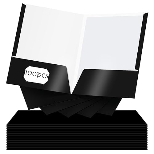 Seajan 100 Pack Folder with 2 Pocket Glossy Laminated Letter Size Paper Folder with Pocket Bulk Paper Portfolios for School, Teacher, College, Office (Black) - color: Black