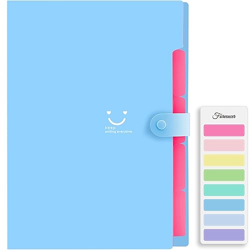 Forvencer Accordion File Organizer, Letter Size, 5 Pocket Expanding File Folder, Cute File Folder with Labels, Portable File Organizer for School Office Supplies, Folders for Documents, Blue - color: Blue, style: 5 Pockets
