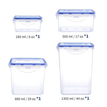 KIGI Airtight Food Storage Containers, Plastic Canisters & Jars for Kitchen Pantry Dry Food Organization, 4-Sided Locking Lid, Clear, 8-Piece, 0.75 Cup / 2.1 Cup / 3.6 Cup / 5.4 Cup - size: Assorted (8-Piece)B