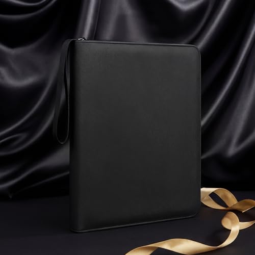 9-Pocket Trading Card Binder, PU Leather Zip Card Binder Album Holds 900 Cards for TCG, Sports Cards, Collectible Cards（BLACK） - color: Black