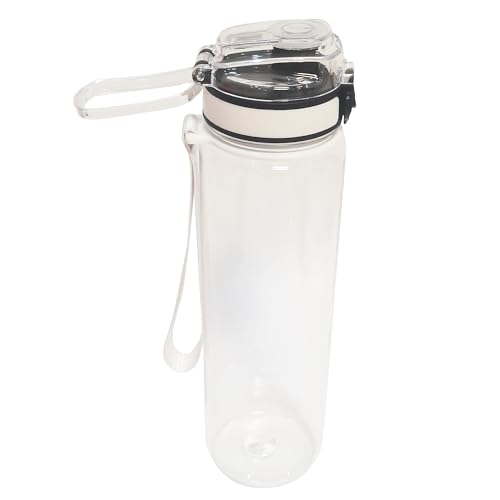 Clear Plastic Water Bottle | No Markings 32oz Chug Lid Sports Water Bottle | Leak Proof Re-Usable Flip Top Plastic Drinks Bottles for School, Office, Gym, Cycling, Exams (Clear-32oz) - color: Clear-32oz