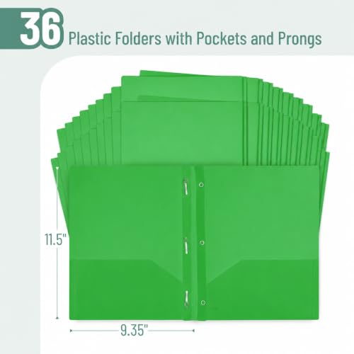 Mr. Pen- Plastic Folders with Pockets and Prongs, 36 Pack, Letter Size | Green, Flexible Plastic Folders with Prongs and Card Slot - color: Green, size: 36 Pack