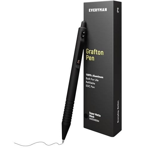 Everyman Black Grafton Super Matte Full Click Refillable Gel Pen | Durable EDC Writing Tool with Deep Grip | Smooth 0.7mm Ink Flow for Daily Use, Notes, Journaling, and Office Essentials - color: Black, style: Full Click