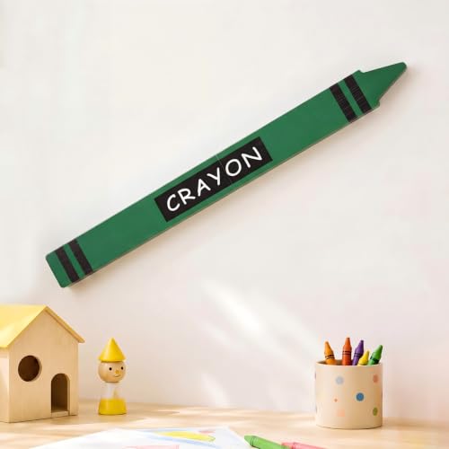 Nuanchu 31.5 Inch Giant Crayon Wooden Wall Art Back to School Decorations Jumbo Crayon Props for Preschool Kindergarten Primary Bedroom Playroom Decor(Green) - color: Green