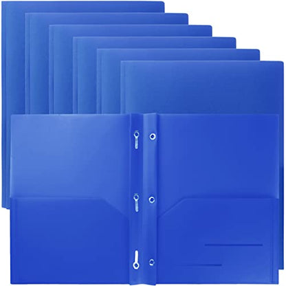 Youngever 6 Pack Heavy Duty Plastic Two Pocket Folders with 3 Prongs, Metal Prongs Fastener, Heavy Duty Plastic 2 Pocket Folder (Dark Blue) - color: Dark Blue