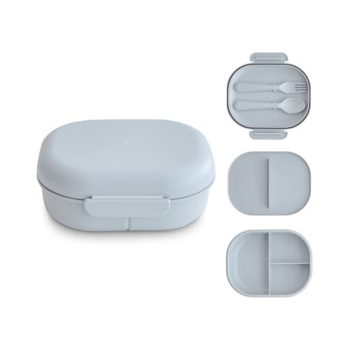 mushie Kids Bento Lunch Box | 3-Compartment & Removable Divider + Fork & Spoon Utensils | Great For Meals, School, Snacks On-the-Go | Dishwasher Safe (Cloud) - color: Cloud