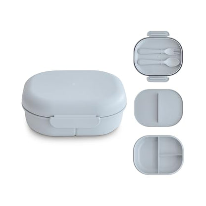 mushie Kids Bento Lunch Box | 3-Compartment & Removable Divider + Fork & Spoon Utensils | Great For Meals, School, Snacks On-the-Go | Dishwasher Safe (Cloud) - color: Cloud