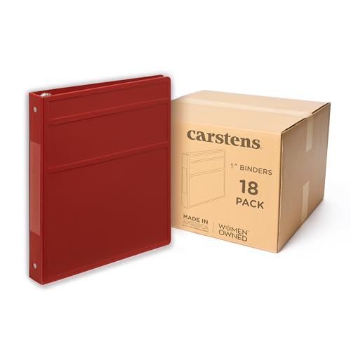 Carstens 1-Inch Heavy Duty 3-Ring Binder - Side Opening,Brick Red, Durable Plastic, No-Gap Rings, Waterproof Cover, No Pockets, Holds 125 US Letter Sheets, BPA-Free, Made in USA (8718-3R), Case of 18 - color: Red, size: Case of 18