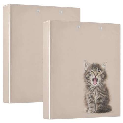 Fustylead Realistic Tabby Kitten Yawning Pattern 3 Ring Binder, D-Rings 1.5" Hardcover Folder, Fits 200 Sheets of A4 Paper, Durable Clipboard & Clean View with Inside Pockets for School Home Office - size: 12.4x10.63x2.36 Inch-1 Pack