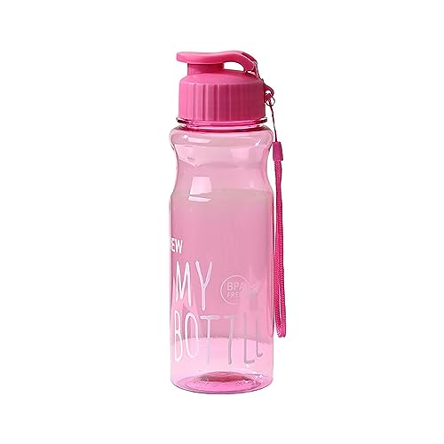 FlekmanArt 1 Pieces Plastic Water Bottles for Adults Bulk 17 oz Sport Drink Bottles with Handle Strap Lightweight Leakproof Drink Flip Top Cups for Party Outdoor (Bright Color,Bright Style) - color: Pink