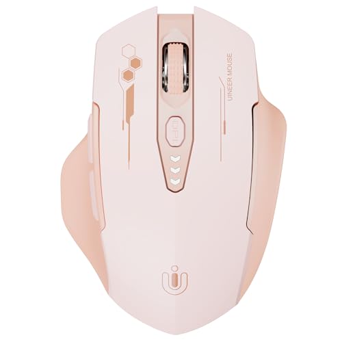 Uineer Wireless Bluetooth Mouse,[Upgraded] Rechargeable Computer Mice (BT 5.0/4.0+2.4G Hz) with Visible Battery Level, 4 Adiustable DPl, Portable PC Mouse for MacBook Chromebook,Pink - color: pink