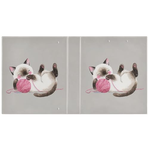 Fustylead Playful Siamese Cat 3 Ring Binder, D-Rings 1.5" Hardcover Folder, Fits 200 Sheets of A4 Paper, Durable Clipboard & Clean View with Inside Pockets for School Home Office - size: 12.4x10.63x2.36 Inch-1 Pack