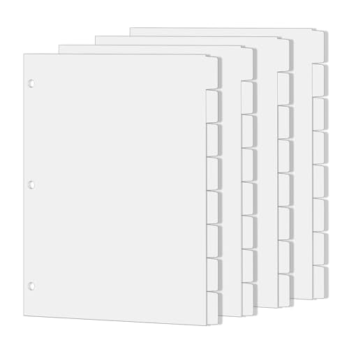 Binder Dividers for 3 Ring Binder, 1/8 Cut Tabs, Letter Size Blank Write On Page Dividers with 8 Tabs, 4 Sets 32 Dividers for School Office Home, White