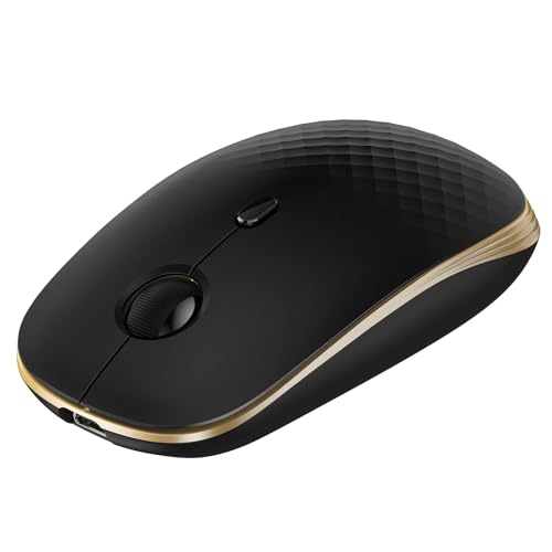 TECKNET Rechargeable Slim Portable Silent Computer 2.4 GHz Wireless Mouse | Lightweight Ambidextrous with USB-A Receiver, 4000 DPI Optical Tracking 90-Day Battery Life, Compatible with PC, Mac, Laptop - color: Black gold