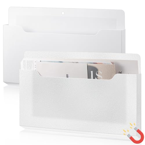 Feifeiya 2 Pcs Magnetic File Folder Wall Hanging Holder Large Pocket Paper Magazine Mail Organizer for Refrigerator Classroom Locker Whiteboard(Horizontal,White Clear,13.8 x 8.3 Inches) - color: White Clear, size: 13.8 x 8.3 Inches, style: Horizontal