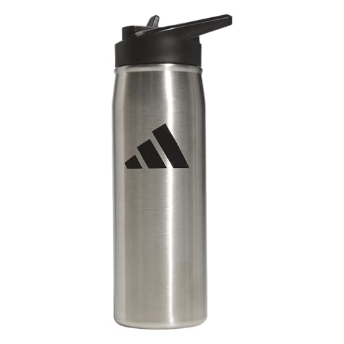 adidas Stainless Steel Metal Water Bottle 20 oz (600 mL) Straw Lid - color: Stainless Steel/Black 1