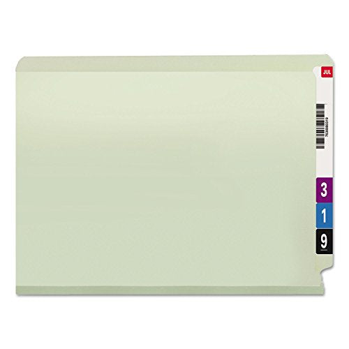 Smead End Tab Pressboard Fastener File Folder with SafeSHIELD Fasteners, 2 Fasteners, 3" Expansion, Letter Size, Gray/Green, 25 per Box (34725) - size: 3" Expansion