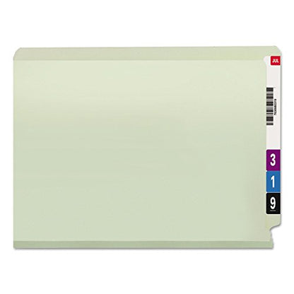 Smead End Tab Pressboard Fastener File Folder with SafeSHIELD Fasteners, 2 Fasteners, 3" Expansion, Letter Size, Gray/Green, 25 per Box (34725) - size: 3" Expansion